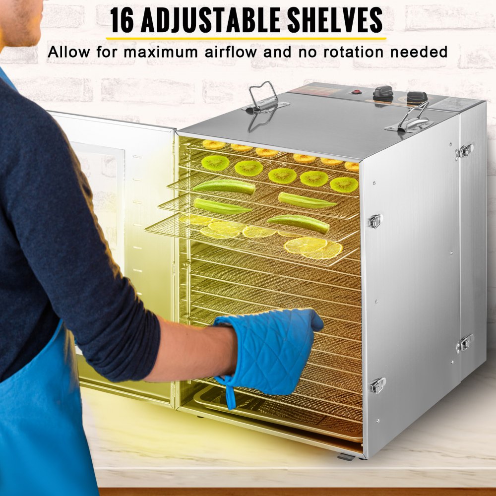 Vevor Macchina Essiccatore Alimento In Acciaio Inossidabile Con 16 Vassoi 1500 W