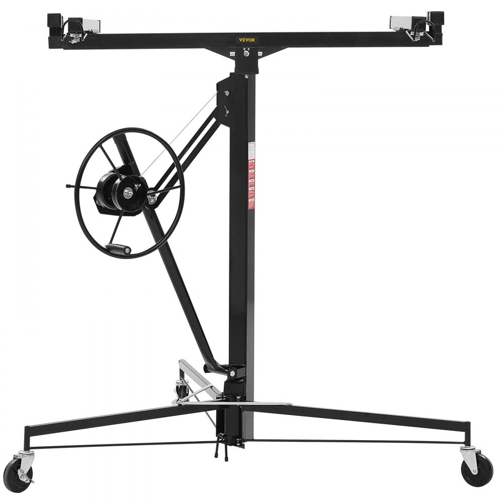 VEVOR Sollevatore per Cartongesso da 3,35 m, Portata 68 kg, con Braccio Telescopico Regolabile da 1,2 a 2,9 m, Ruote Bloccabili, Strumento di Sollevamento per Montaggio a Soffitto, Nero
