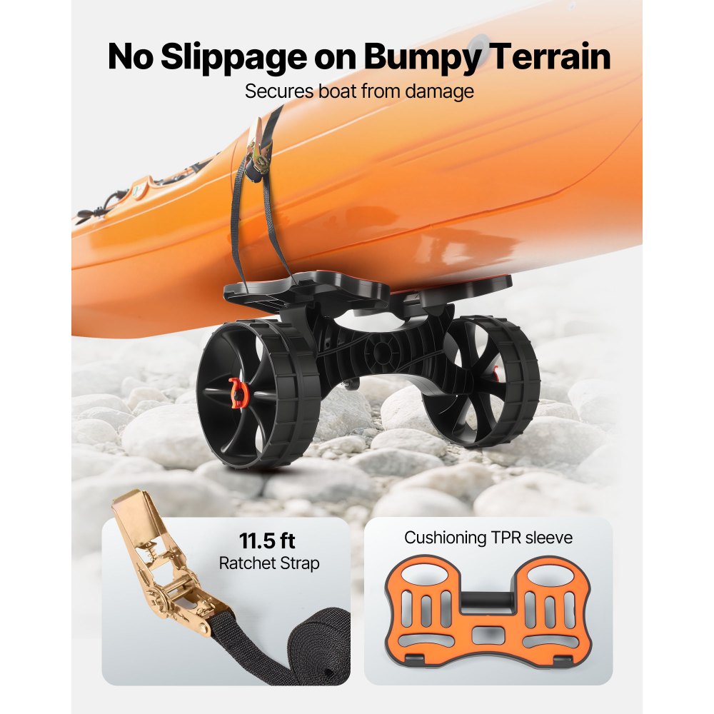 VEVOR Carrello per Kayak, Carico di 136,1 kg, Carrello per Trasporto Tavole da Surf con Pneumatici in Gomma 25,4 cm e 1 Cinghia a Cricchetto, per Trasporto di Canoe, Paddleboard, Materassini