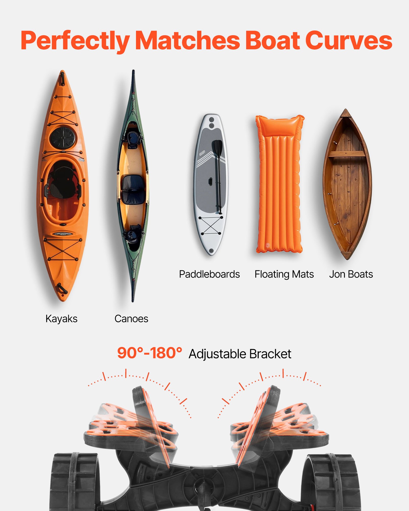 VEVOR Carrello per Kayak, Carico di 136,1 kg, Carrello per Trasporto Tavole da Surf con Pneumatici in Gomma 25,4 cm e 1 Cinghia a Cricchetto, per Trasporto di Canoe, Paddleboard, Materassini