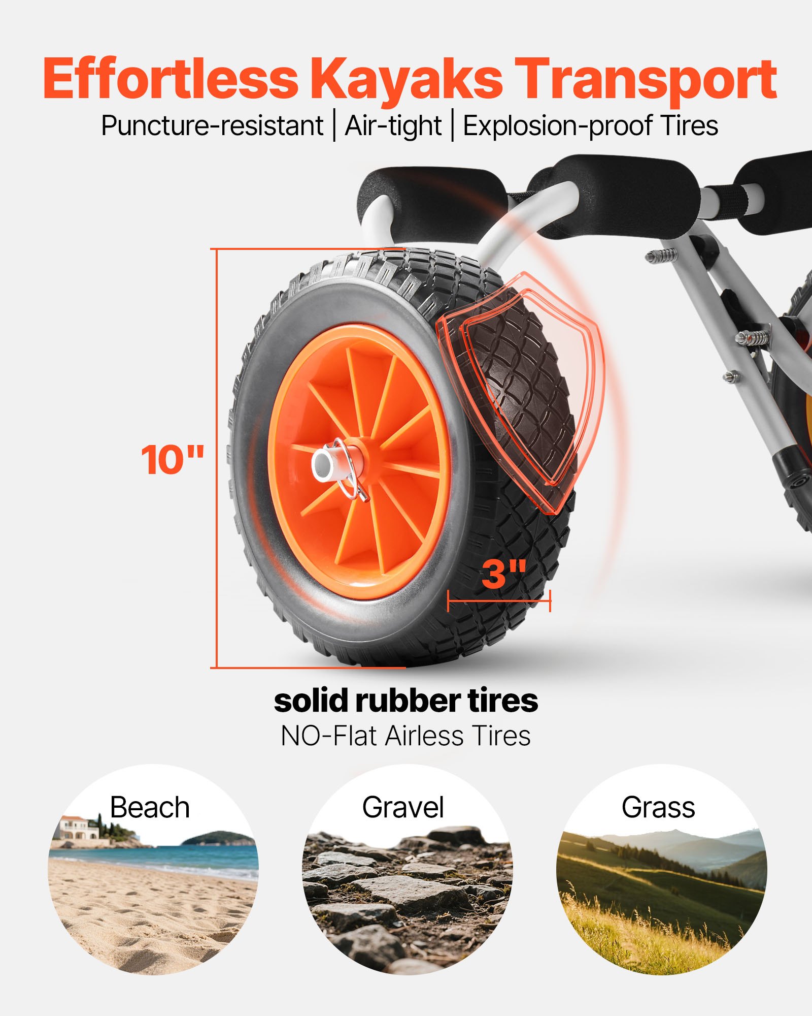 VEVOR Carrello Pieghevole per Kayak, Capacità 90 kg, con Pneumatici in Gomma Piena da 325 mm e 1 Cinghia a Cricchetto, Carrello per Paddle Board per il Trasporto di Kayak, Canoe, Paddleboard