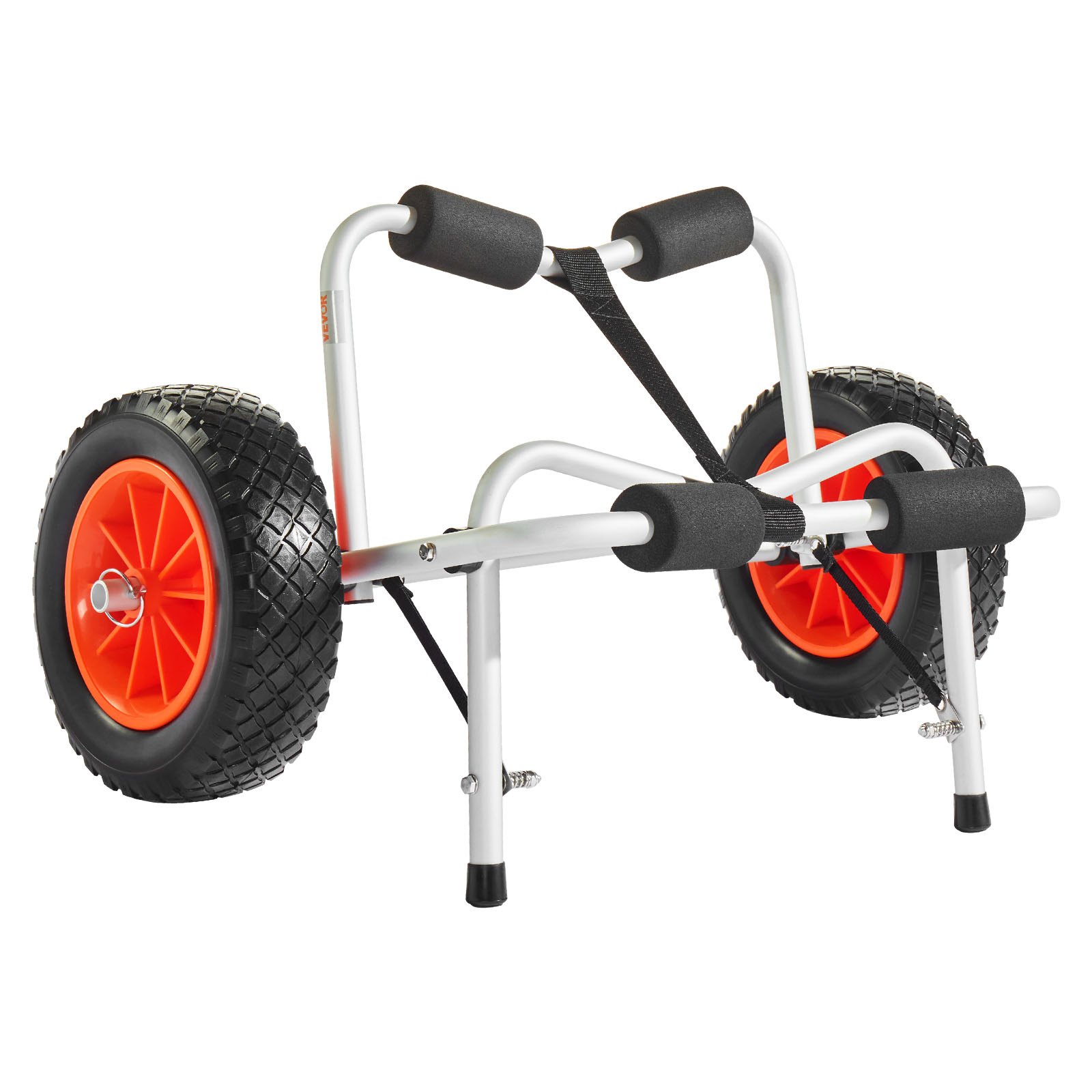VEVOR Carrello Pieghevole per Kayak, Capacità 113,4 kg, con Pneumatici in Gomma Piena da 400 mm e 1 Cinghia a Cricchetto, Carrello per Paddle Board per il Trasporto di Kayak, Canoe, Paddleboard