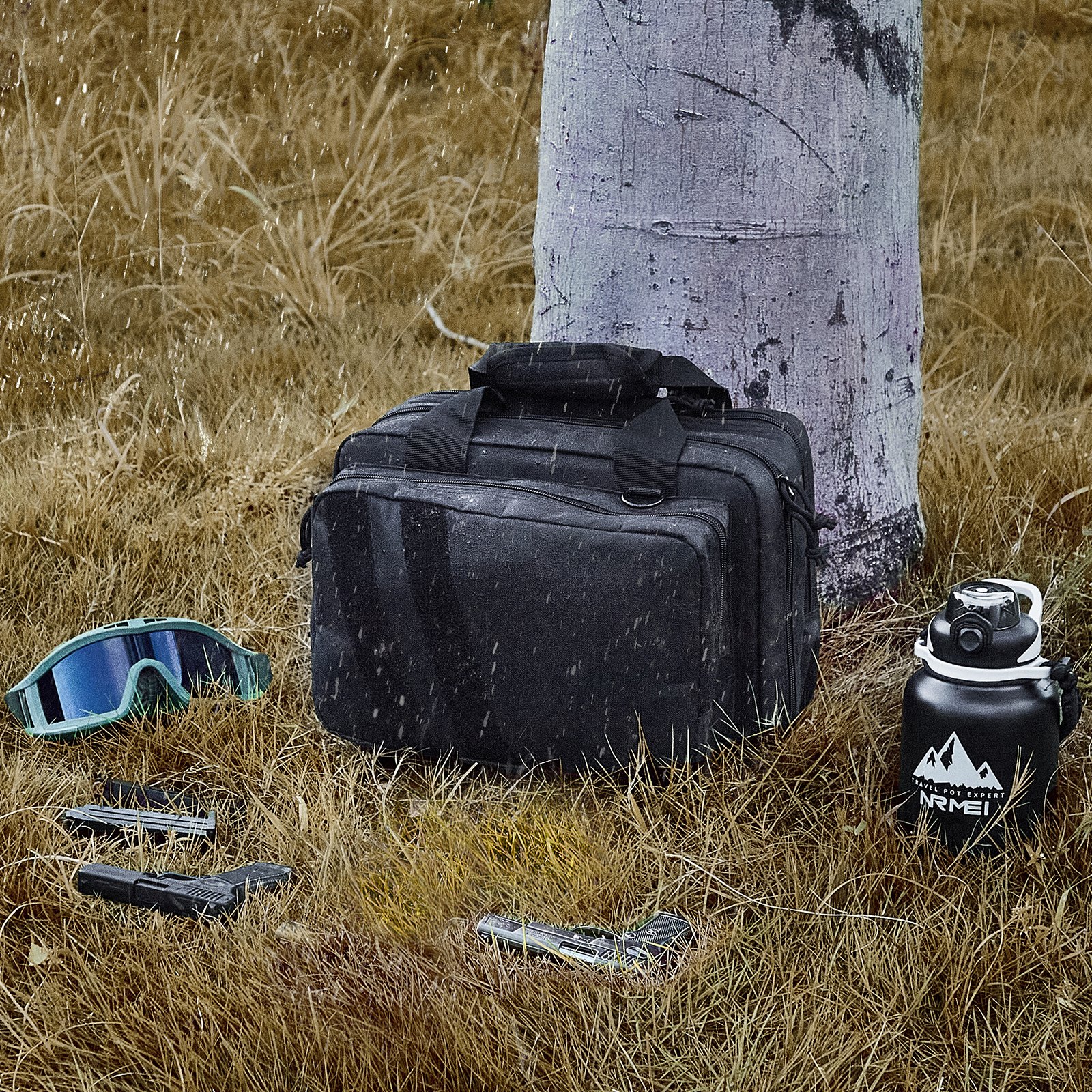 VEVOR Borsa per armi da fuoco, Borsa per fucile, Borsa per pistola 2 pezzi, Borsa per armi tattica rimovibili integrate e 6 caricatori rimovibili, Borsa per poligono di tiro, nera