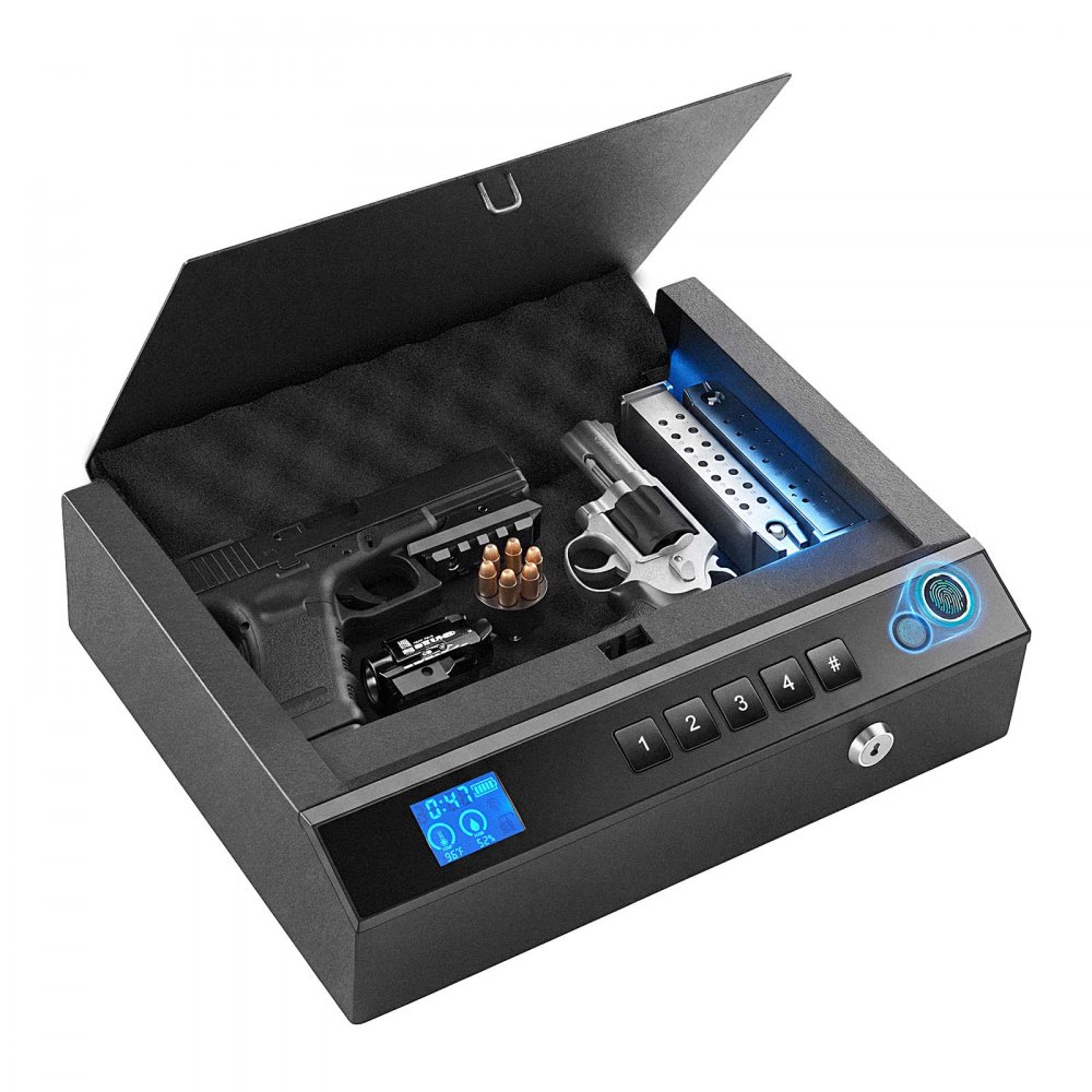 VEVOR Cassaforte Armi Corte con Impronta Digitale Biometrica e Bluetooth, per 2 Pistole e 2 Caricatori, con Accesso Rapido a 4 Vie, in Acciaio, con Illuminazione Automatica, Modalità Silenziosa, Nero