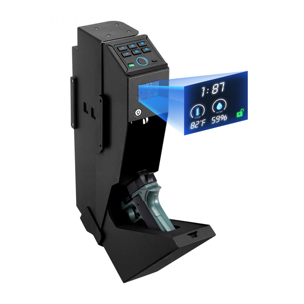 VEVOR Cassaforte per Pistola con Impronta Digitale Password Tastierino a 6 Cifre Chiave, Cassaforte per Pistole con LED Capienza 1 Pistola e Caricatore 190 x 98 x 425 mm, Custodia per Comodino