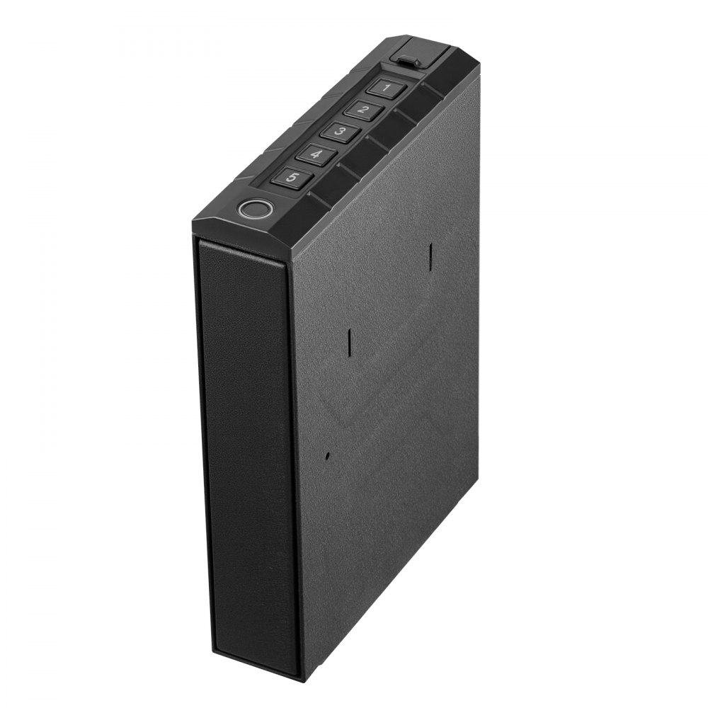 VEVOR Cassaforte per Pistola con Impronta Digitale Password Cinque Cifre Chiave, Cassaforte per Pistole con Illuminazione per 1 Pistola e caricatore 23 x 7 x 32 cm, Custodia per Pistola per Comodino