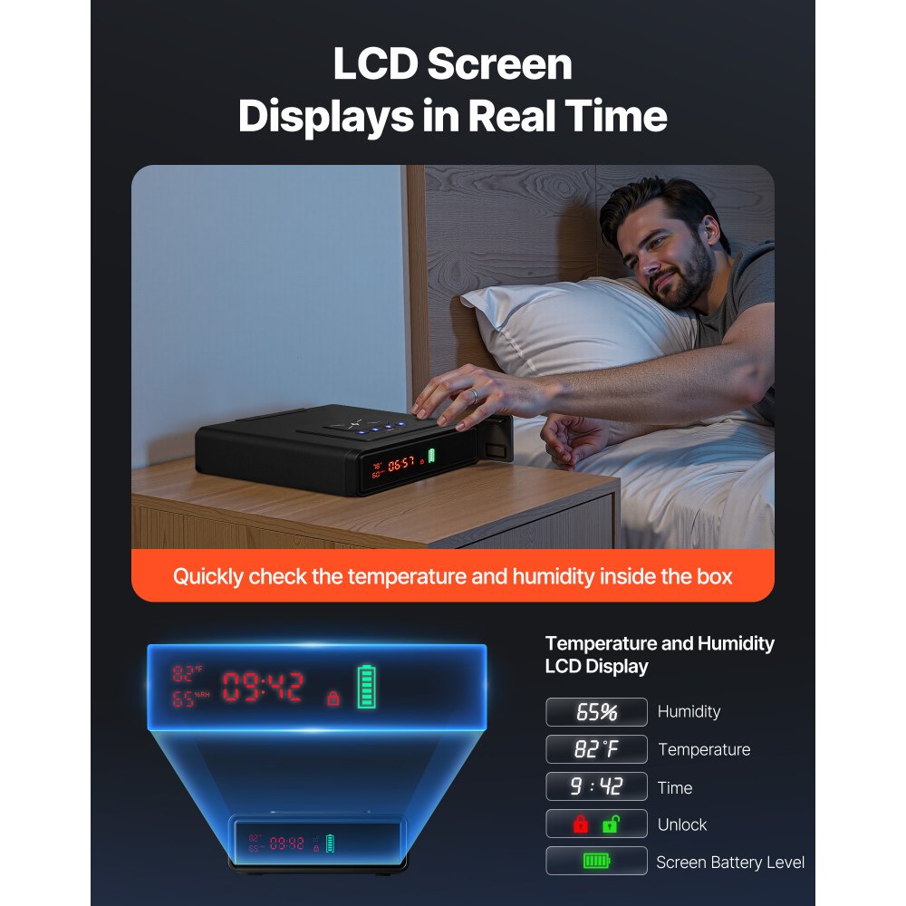 VEVOR Cassaforte per Armi con Impronta Digitale Password Chiave Cassetto ad Accesso Rapido a 3 Metodi, Cassaforte per Pistole con Schermo per 2 Pistole e Caricatori, Ricarica Wireless, Nero