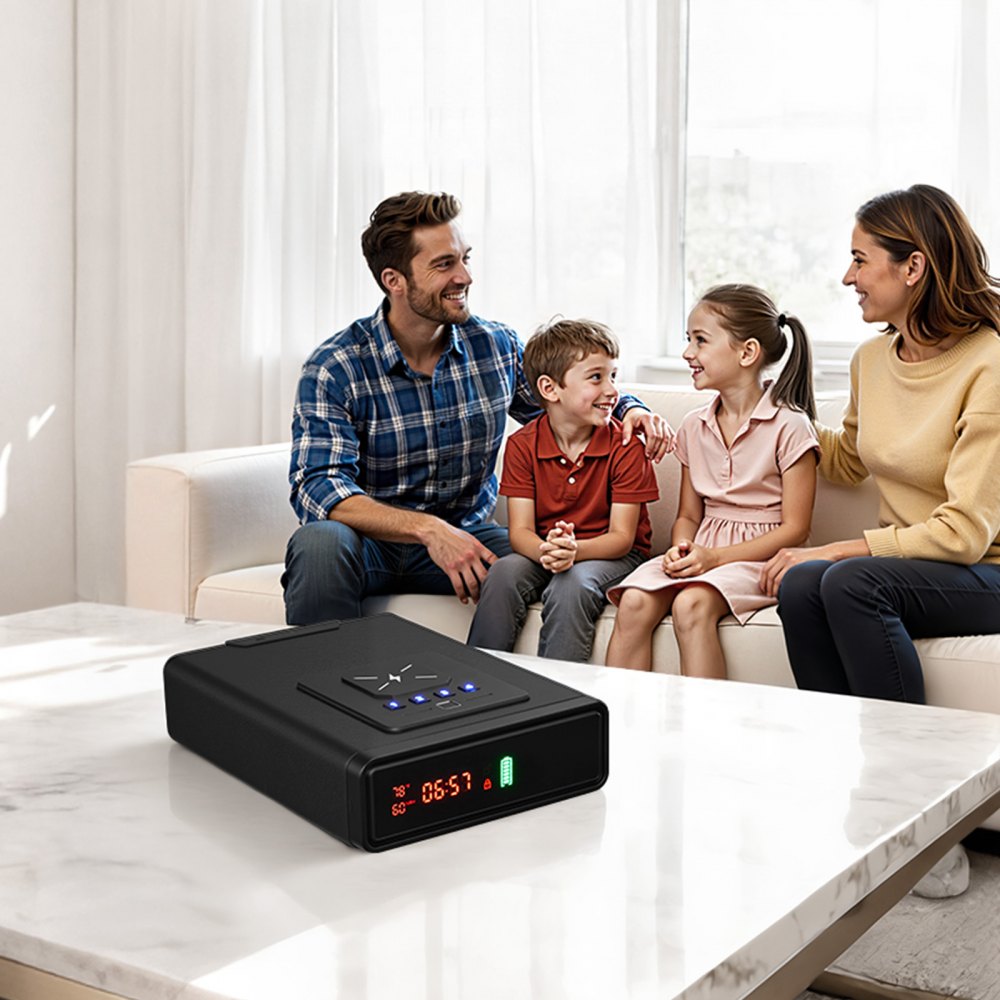 VEVOR Cassaforte per Armi con Impronta Digitale Password Chiave Cassetto ad Accesso Rapido a 3 Metodi, Cassaforte per Pistole con Schermo per 2 Pistole e Caricatori, Ricarica Wireless, Nero