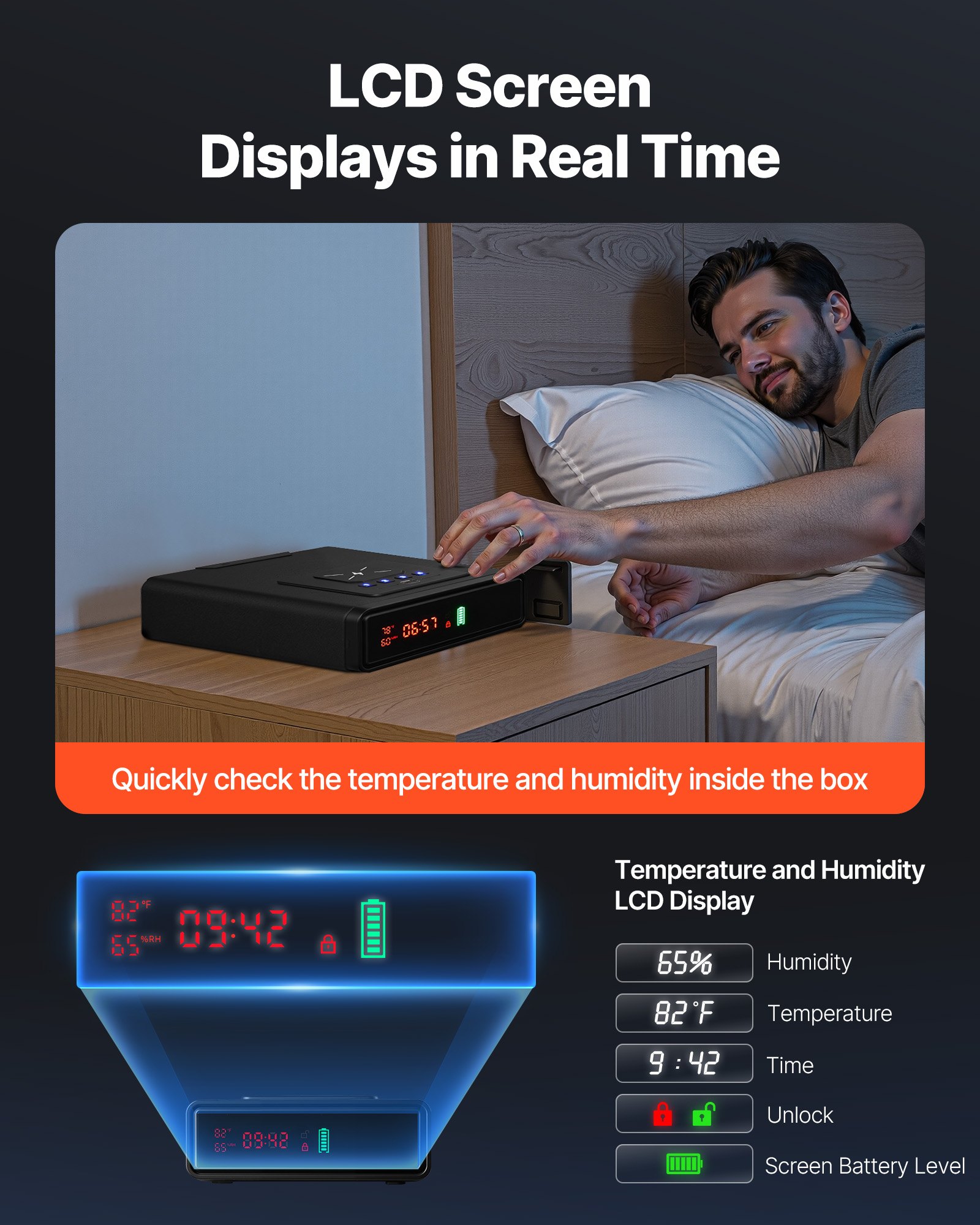 VEVOR Cassaforte per Armi con Impronta Digitale Password Chiave Cassetto ad Accesso Rapido a 3 Metodi, Cassaforte per Pistole con Schermo per 2 Pistole e Caricatori, Ricarica Wireless, Nero