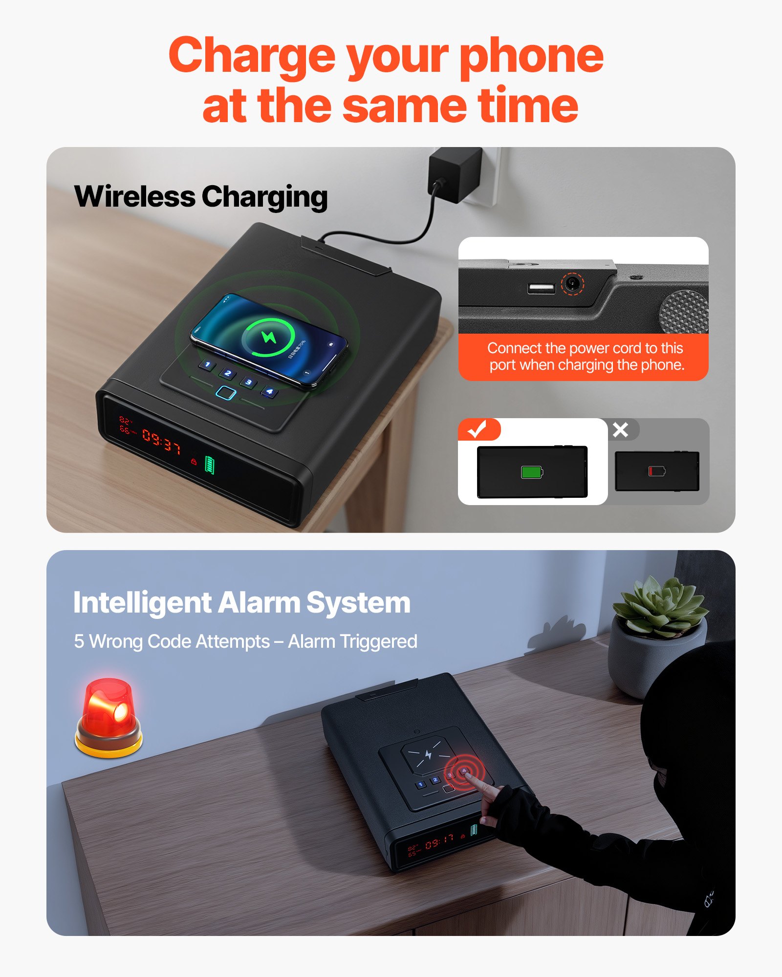 VEVOR Cassaforte per Armi con Impronta Digitale Password Chiave Cassetto ad Accesso Rapido a 3 Metodi, Cassaforte per Pistole con Schermo per 2 Pistole e Caricatori, Ricarica Wireless, Nero