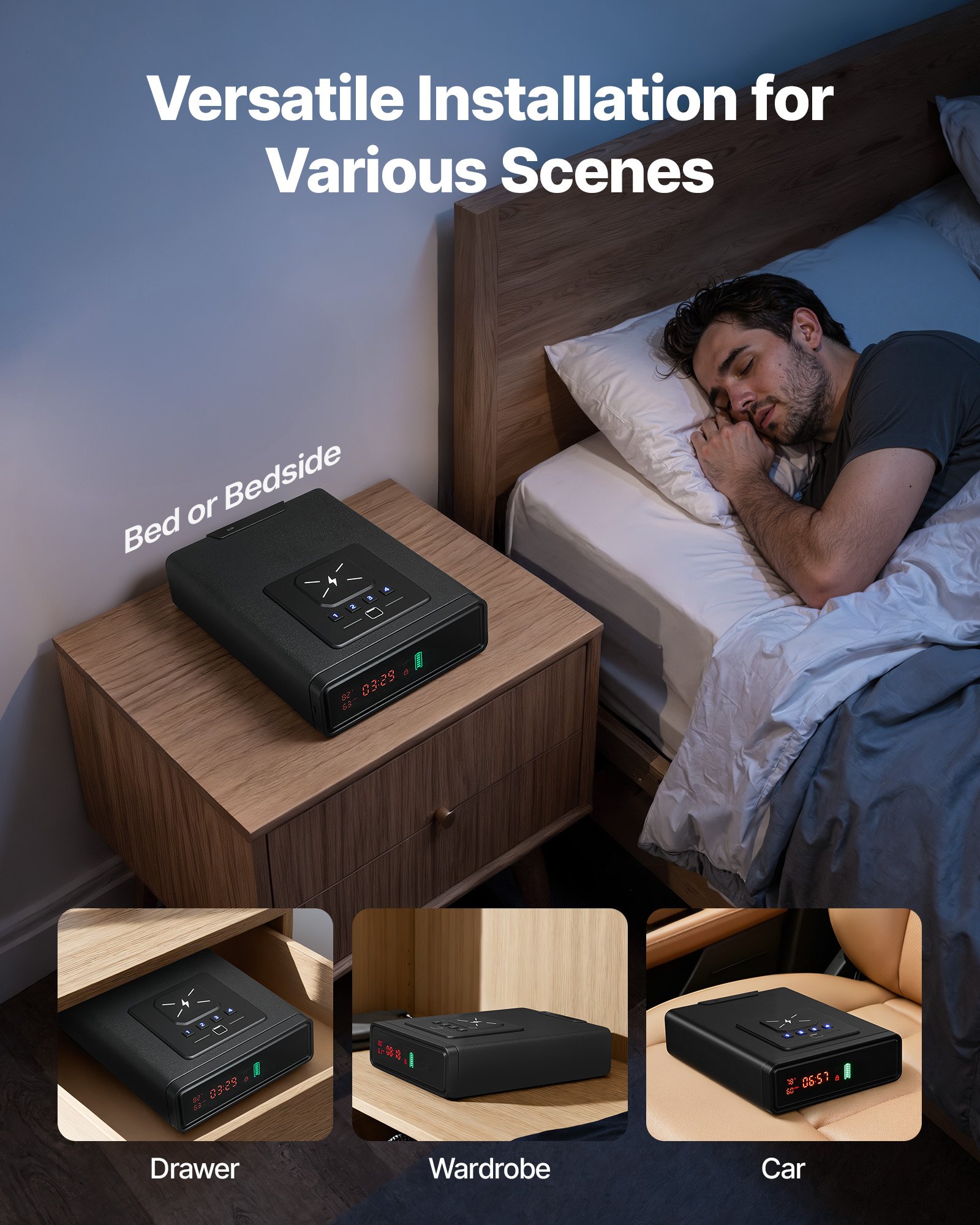 VEVOR Cassaforte per Armi con Impronta Digitale Password Chiave Cassetto ad Accesso Rapido a 3 Metodi, Cassaforte per Pistole con Schermo per 2 Pistole e Caricatori, Ricarica Wireless, Nero