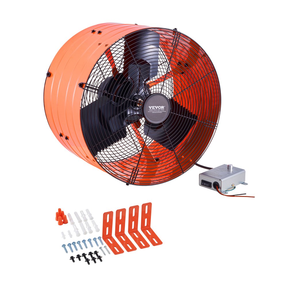 VEVOR Ventilatore a Timpano 420 x 420 x 275 mm Ventilatore di Scarico per Soffitta da 1387,52 L/s con Termostato Regolabile e Rete Esterna, per Tetto, Garage e Negozio, Arancione Brillante