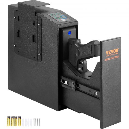 VEVOR Cassaforte per Pistole in Acciaio Cassaforte Biometrica per 1 Pistole Serratura 3 Modi di Tasti Sblocco per Impronte Digitali Combinazione 25,5x9,5x32 cm Pistole Uso Domestico Cassaforte Pistole