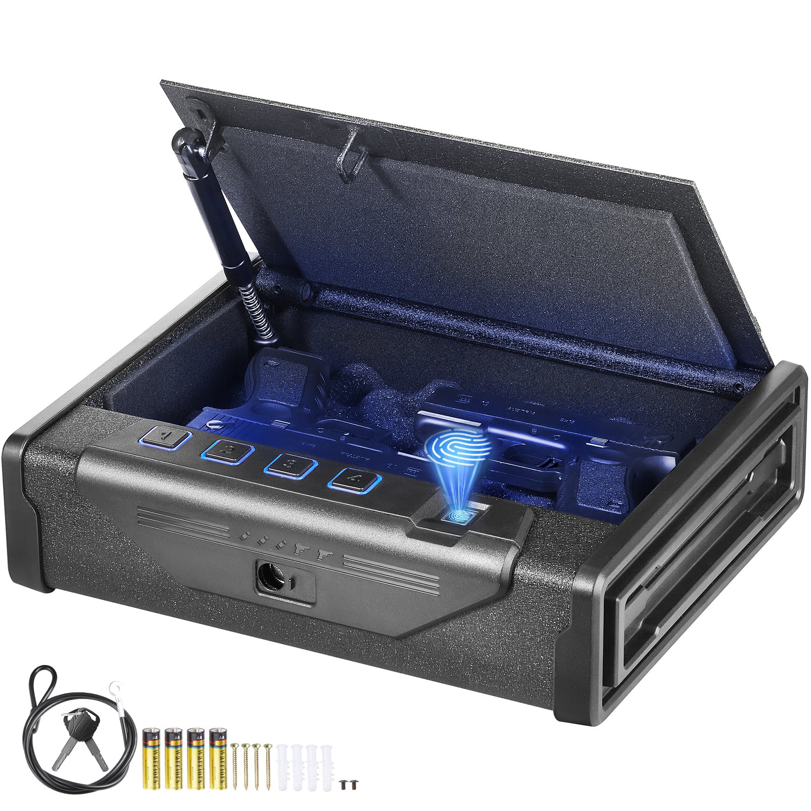 VEVOR Cassaforte per Pistole in Acciaio Cassaforte Biometrica per 2 Pistole 3 Modi di Tasti Sblocco per Impronte Digitali Combinazione per Gioielli Documenti Pistole Uso Domestico Cassaforte Pistole