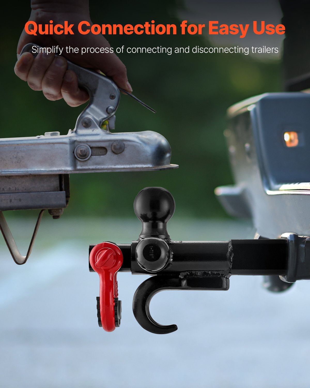 VEVOR towbar, ball head mount with hook and D-ring, suitable for 50 mm receivers, with 47.6/50/58.7 mm balls, 19,955 kg load capacity, for motorhomes, SUVs, ATVs, trucks, black