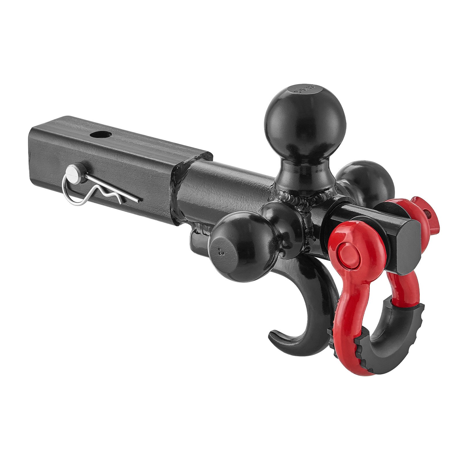 VEVOR towbar, ball head mount with hook and D-ring, suitable for 50 mm receivers, with 47.6/50/58.7 mm balls, 19,955 kg load capacity, for motorhomes, SUVs, ATVs, trucks, black