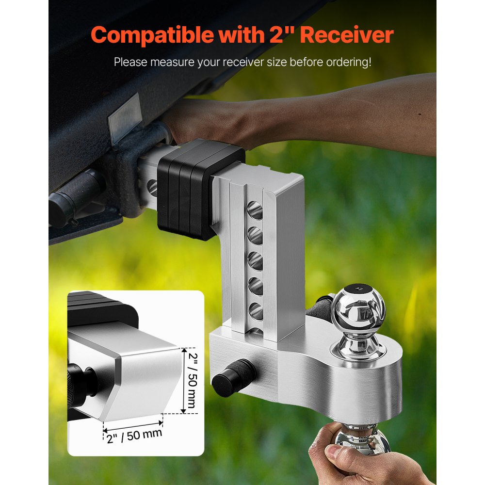 VEVOR Gancio di Traino Regolabile da152,4 mm Gancio di Rimorchio, Supporto a Tre Sfere per Ricevitore Gancio da 50 mm Dimensioni Sfera di Rimorchio 47,6 mm 50 mm e 58,7 mm Max 6800 kg per Camper, ATV