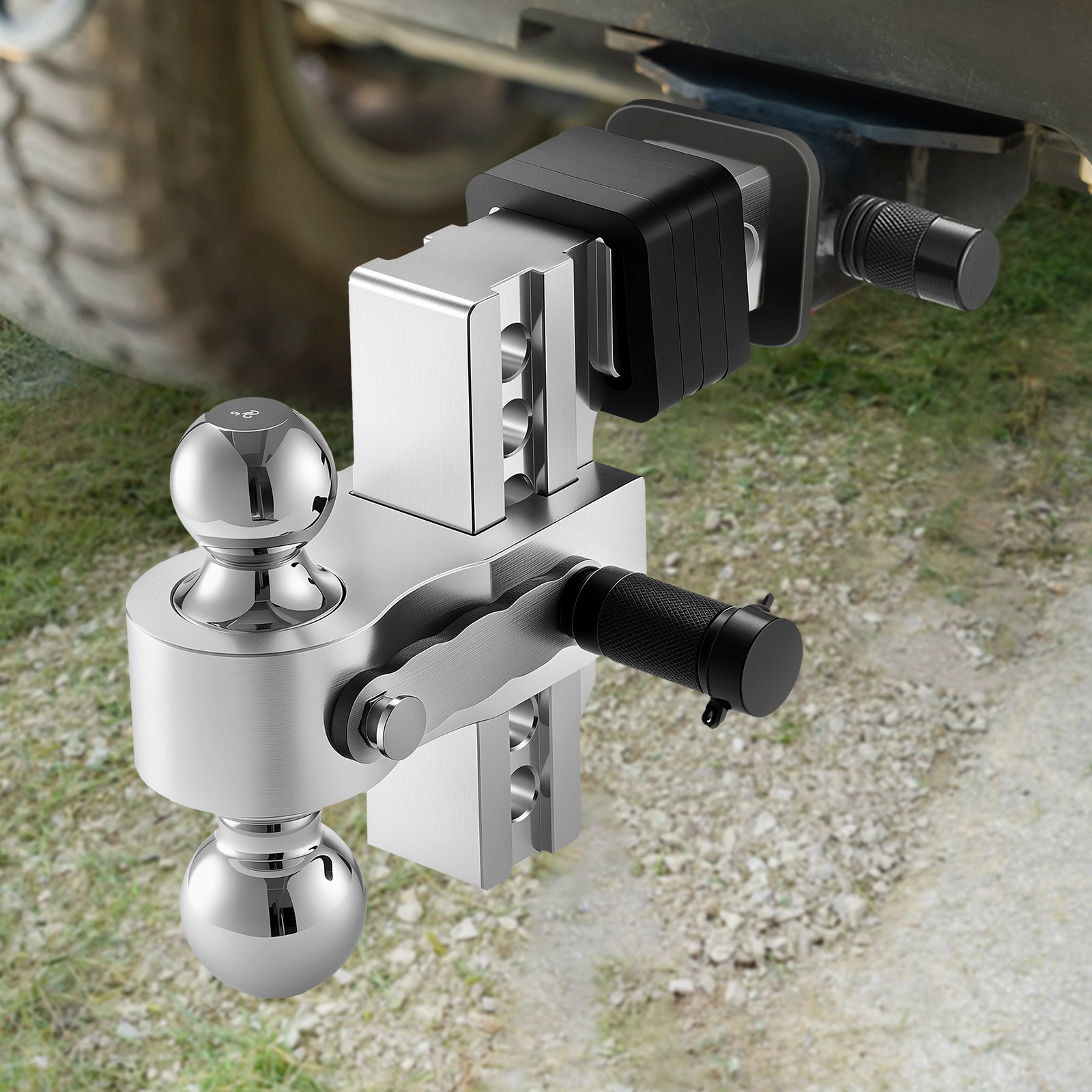 VEVOR Gancio di Traino Regolabile da152,4 mm Gancio di Rimorchio, Supporto a Tre Sfere per Ricevitore Gancio da 50 mm Dimensioni Sfera di Rimorchio 47,6 mm 50 mm e 58,7 mm Max 6800 kg per Camper, ATV