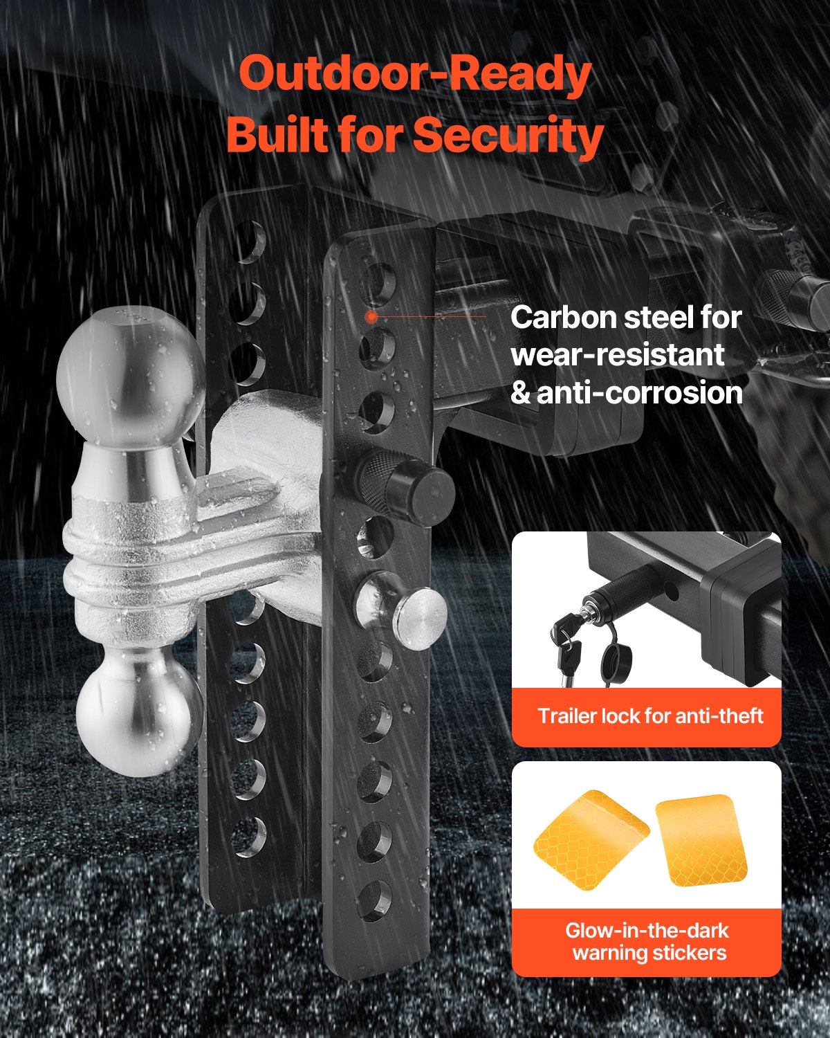 VEVOR Gancio di Traino Regolabile, Attacco a Sfera da 20 cm, Adatto per Ricevitore 5 cm, Gancio di Traino per Rimorchio con Sfere 50/58,7 mm, 9750 kg GTW, Perno Antifurto, Attacco a Sfera Solido