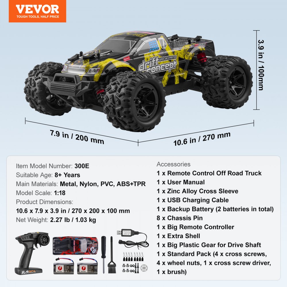 VEVOR Auto Telecomandata, Auto RC in Scala 1:18, Camion Fuoristrada 4WD per Tutti i Terreni con Impennata di 45° e Velocità Regolabile, Macchinina RC da 45 km/h, Auto Telecomandata IPX4 in Metallo