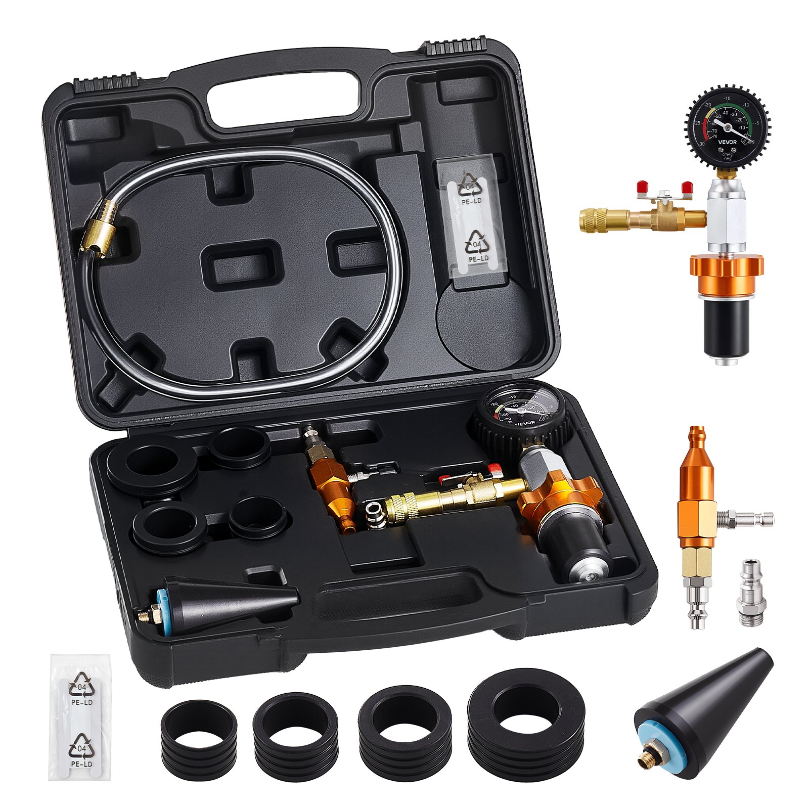 VEVOR Kit di Riempimento del Vuoto del Radiatore, Strumento di Riempimento per Sistema di Raffreddamento per Autoveicoli con Manometro, Cassetta degli Attrezzi Auto, Furgoni, SUV, Camion