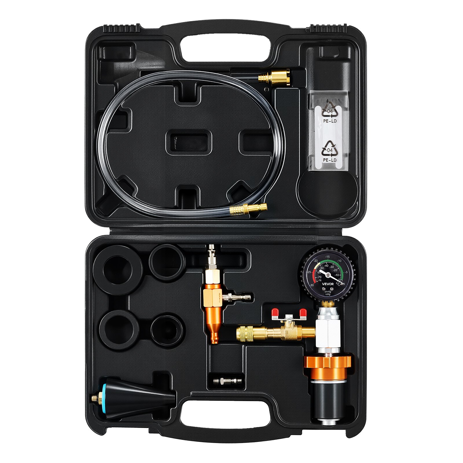 VEVOR Kit di Riempimento del Vuoto del Radiatore, Strumento di Riempimento per Sistema di Raffreddamento per Autoveicoli con Manometro, Cassetta degli Attrezzi Auto, Furgoni, SUV, Camion