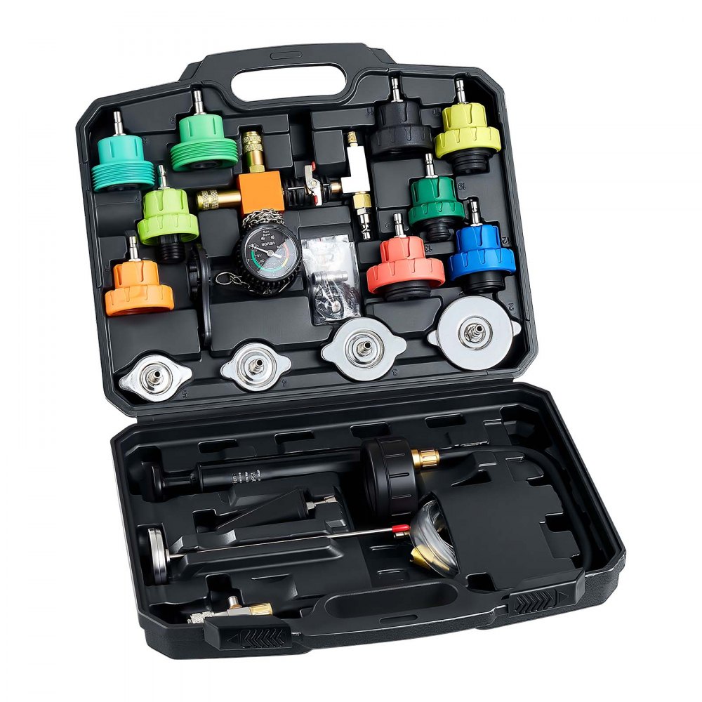 VEVOR Kit di Manometri per Liquido di Raffreddamento da 28 pezzi con 4 Adattatori, Set di Tester Universale di Pressione per Sistema di Raffreddamento per Autoveicoli, con Pompa di Pressione