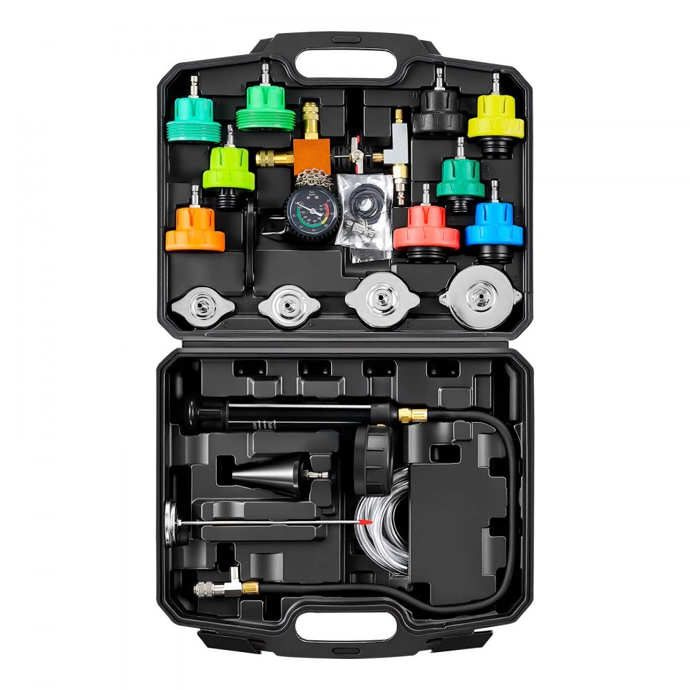VEVOR Kit di Manometri per Liquido di Raffreddamento da 28 pezzi con 4 Adattatori, Set di Tester Universale di Pressione per Sistema di Raffreddamento per Autoveicoli, con Pompa di Pressione