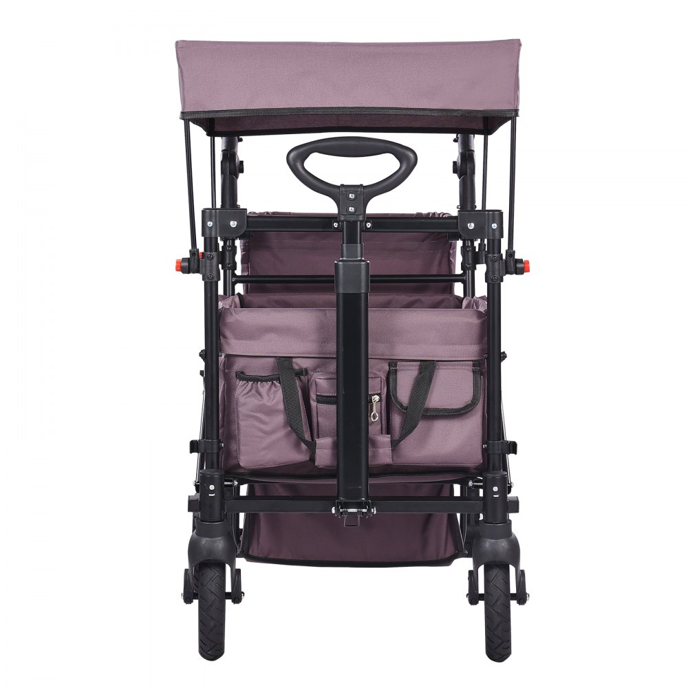 VEVOR Passeggino Wagon per 2 Bambini, Passeggino Pieghevole con Maniglia Regolabile, Tettuccio Rimovibile, Lmbracatura Circolare, 4 Ruote con Freni, Passeggino Multifunzione Campeggio Viola Scuro