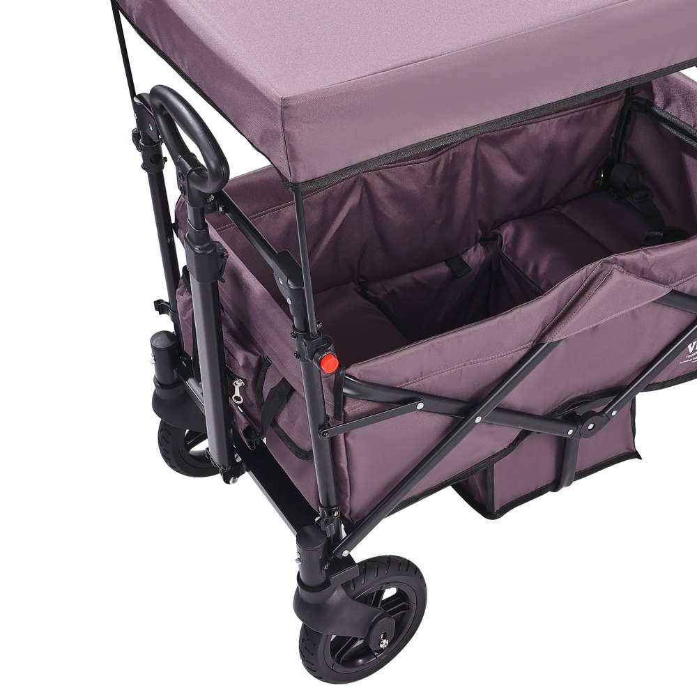VEVOR Passeggino Wagon per 2 Bambini, Passeggino Pieghevole con Maniglia Regolabile, Tettuccio Rimovibile, Lmbracatura Circolare, 4 Ruote con Freni, Passeggino Multifunzione Campeggio Viola Scuro