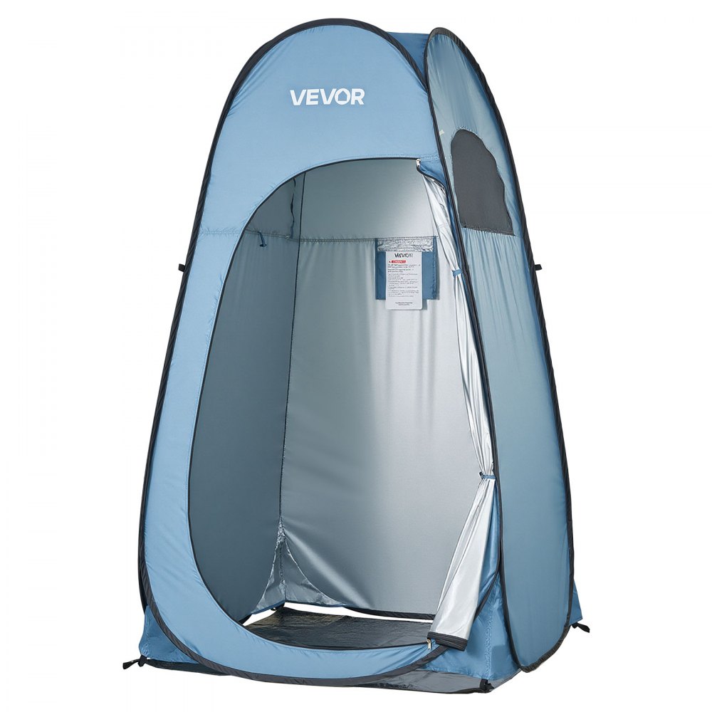 VEVOR Pop up Shower Tent, Instant Portable Privacy Tent Changing Room with Ground Stakes, Ropes, and Carry Bag, 190T Polyester with Silver Coating, Quick Setup, for Camping, Beach, Fishing, Blue
