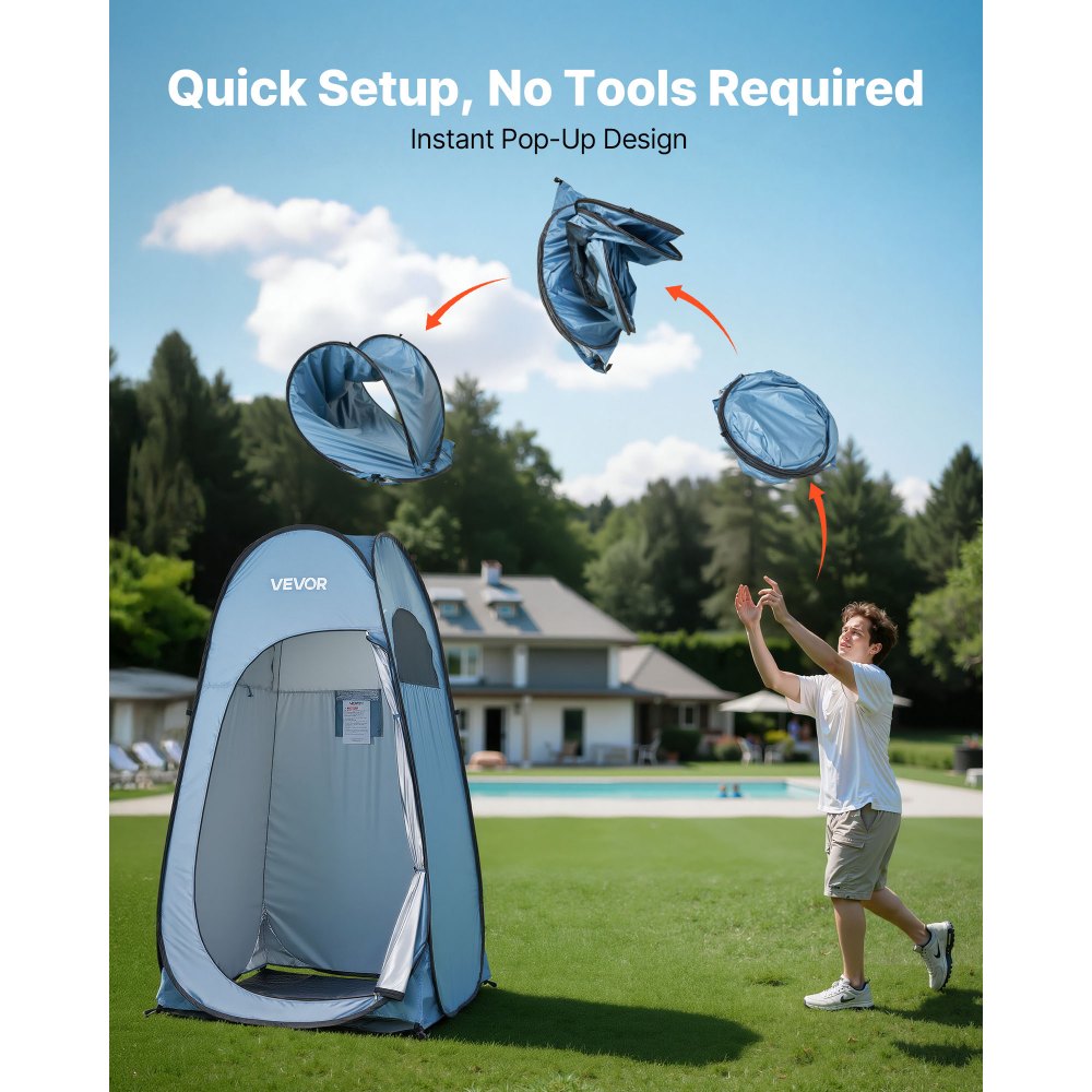 VEVOR Tenda Mobile da Spiaggia per Esterno Pop-Up da 1450 x 1450 x 2150 mm, Spogliatoio con Picchetti, Corde, Borsa per il Trasporto e Traversa, Poliestere 190T con Rivestimento in Argento