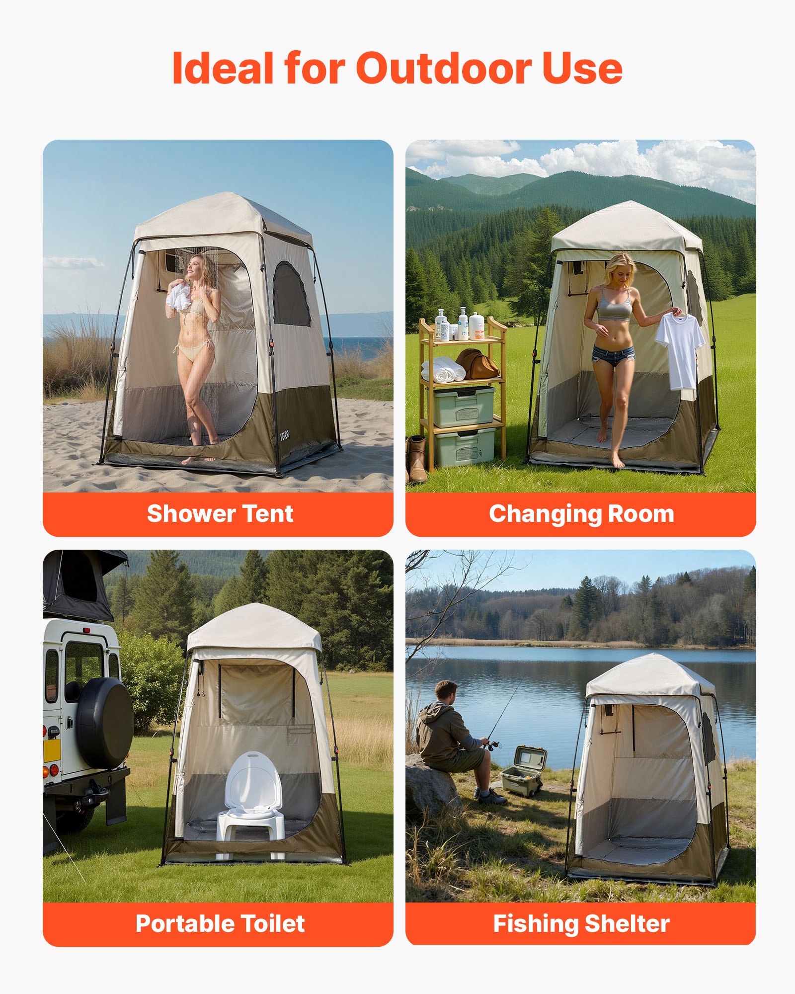 VEVOR Tenda Mobile da Spiaggia per Esterno Pieghevole da 1450 x 1450 x 2150 mm, Spogliatoio con Picchetti, Corde, Borsa per il Trasporto e Traversa, Tessuto Oxford 210D con Rivestimento Argentato