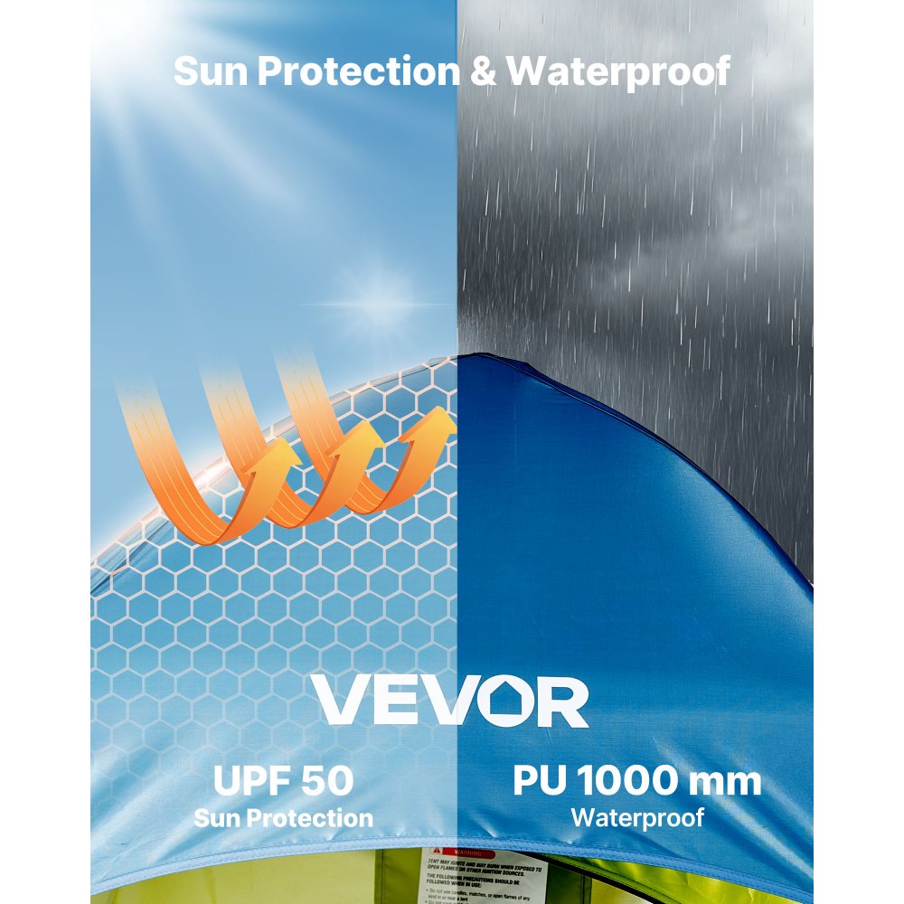 VEVOR Camping Shower Tent, 1 Room, Portable Privacy Tent Changing Room with Ground Stakes, Ropes, Carry Bag, and Steel Poles, 200D Oxford Fabric with Silver Coating, for Camping, Beach, Fishing