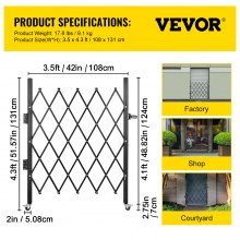 VEVOR Cancelletto di Sicurezza Espandibile 108 x 131 cm, Cancelletto a Forbice Bloccabile con Lucchetto, Acciaio Massiccio, con Ruote Girevoli a 360°, per Vialetto, Garage, Giardino Piscina