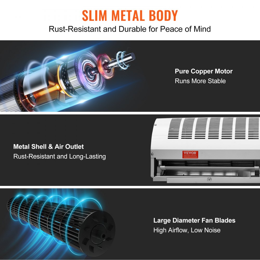 VEVOR Barriera d'aria per interni commerciale da 0,9m 2 velocità 2038 m³/h, Barriere d'aria per porte montate a parete, Ventilatore per porta da interni con finecorsa per carichi pesanti