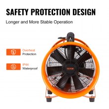 VEVOR Ventilatore Portatile, 300W Estrattore d'Aria Condotto Aspiratore Industriale 254 mm, Tubo Flessibile 10 m Volume d'Aria 1720 CFM (2922 m3/h) 2 Marce per Aspirare Polvere Fumo Impermeabile IP44