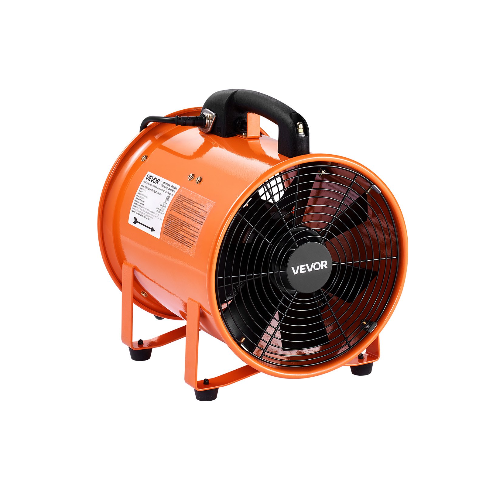 VEVOR Ventilatore Portatile, 300W Estrattore d'Aria Condotto Aspiratore Industriale 254 mm, Tubo Flessibile 10 m Volume d'Aria 1720 CFM (2922 m3/h) 2 Marce per Aspirare Polvere Fumo Impermeabile IP44