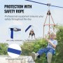 Kit zip line VEVOR con certificazione di sicurezza CPC, robusto collegamento a 3 corde e corda di sicurezza in poliestere da 52 piedi.