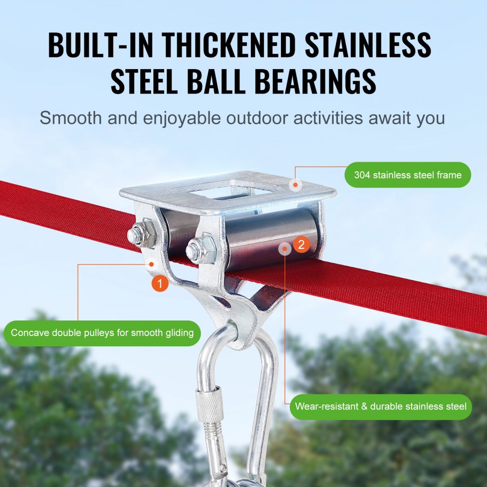 VEVOR Kit Zipline Carico max. 149kg, Zipline per Cortile all'aperto 19,8m, Intrattenimento per Parco Giochi con Zipline, Imbracatura di Sicurezza in Nylon, Sedile e Manubrio