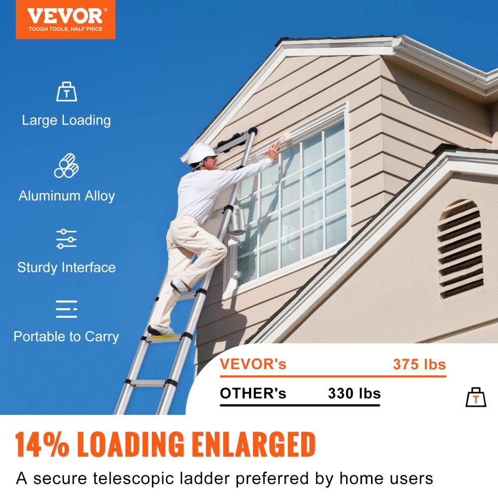 VEVOR Scala Telescopica in Alluminio Estensibile Altezza Max. 3,2m Portatile 8,2kg, Scala Telescopica Allungabile in Alluminio Portatile Salva Spazio Portata Massima 170 kg per Riparazione Domestico