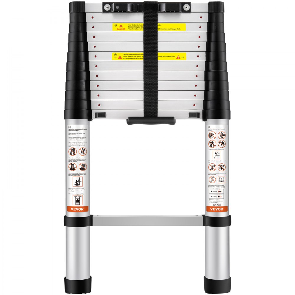 VEVOR Scala Telescopica in Alluminio Estensibile Altezza Max. 3,8m Portatile 10 kg, Scala Telescopica Allungabile in Alluminio Portatile Salva Spazio Portata Massima 170 kg per Riparazione Domestico