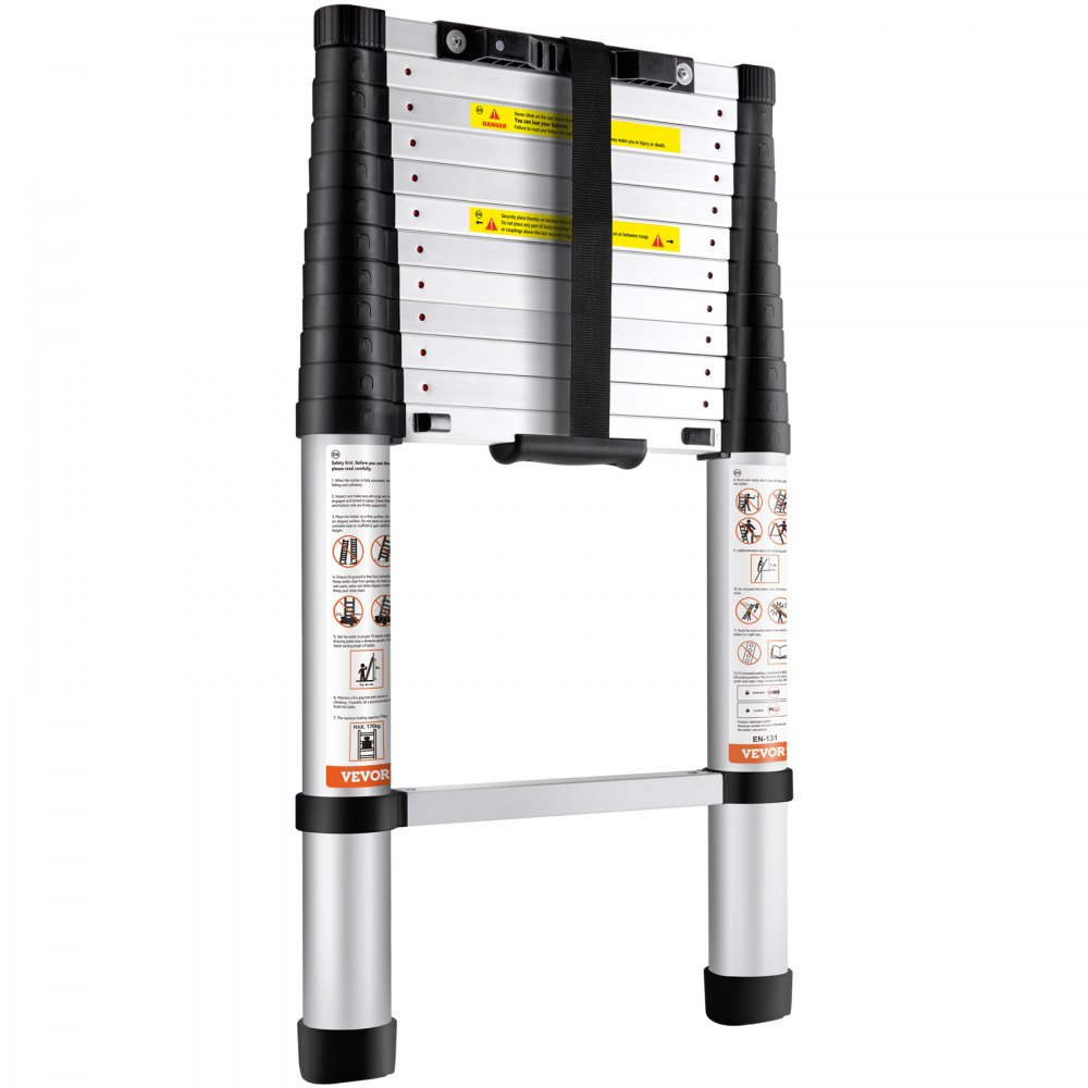 VEVOR Scala Telescopica in Alluminio Estensibile Altezza Max. 3,8m Portatile 10 kg, Scala Telescopica Allungabile in Alluminio Portatile Salva Spazio Portata Massima 170 kg per Riparazione Domestico