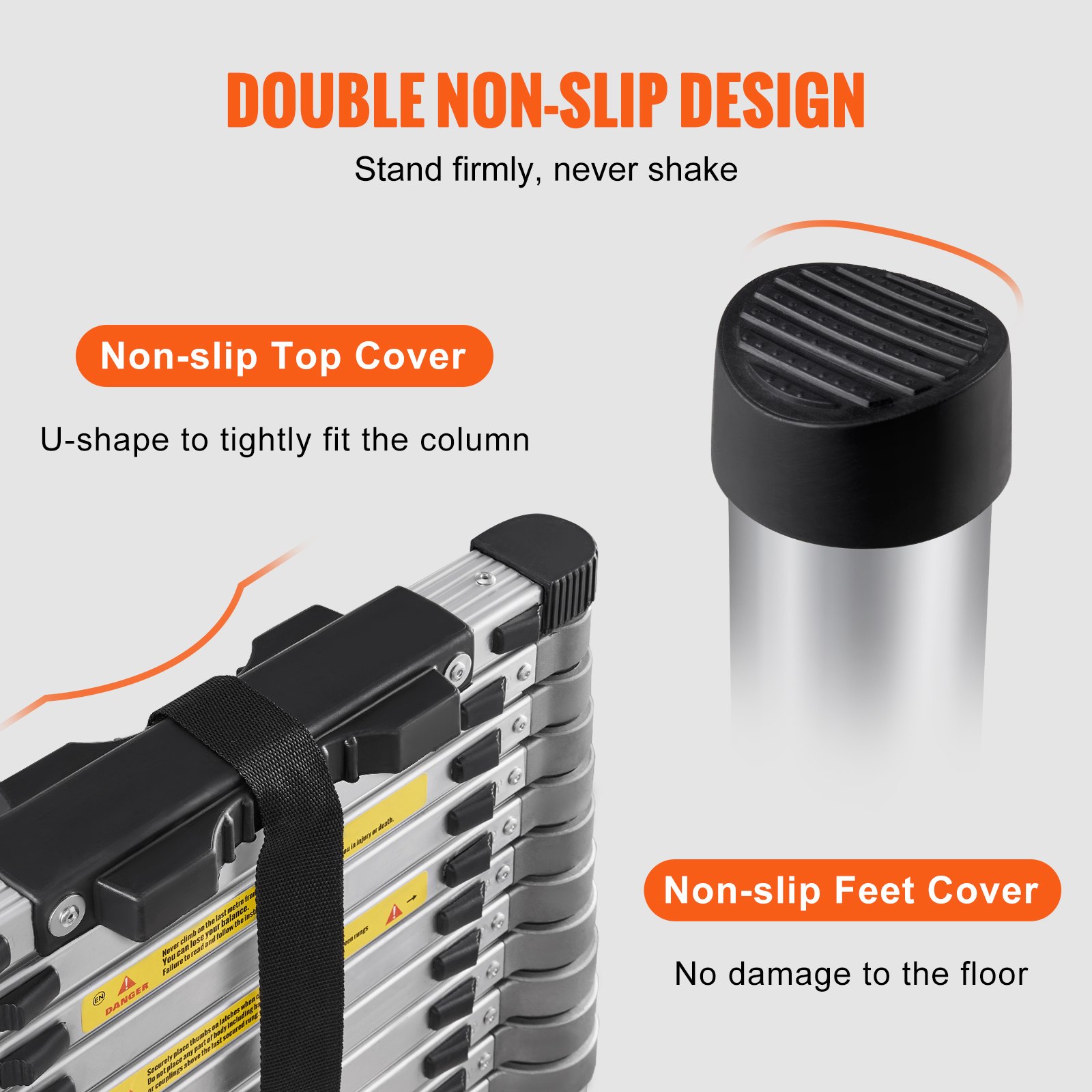 VEVOR Scala Telescopica in Alluminio Estensibile Altezza Max. 4,6m Portatile 13,2kg, Scala Telescopica Allungabile in Alluminio Portatile Salva Spazio Portata Massima 190kg per Riparazione Domestico