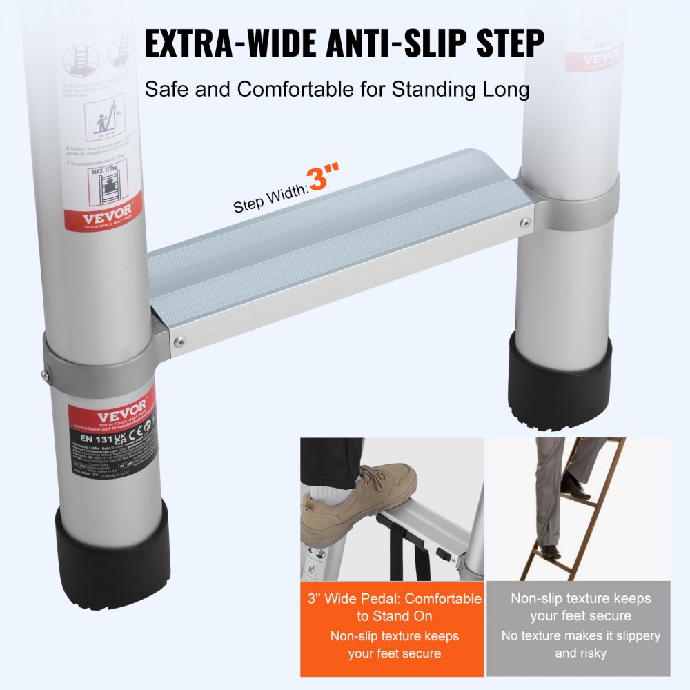 VEVOR Scala Telescopica, Scala Estensibile Leggera in Alluminio 6203 mm, Scala Pieghevole con Retrazione Multi-pulsante, Capacità 190 kg con Piedini Antiscivolo, Scale Compatte per Camper Soppalco