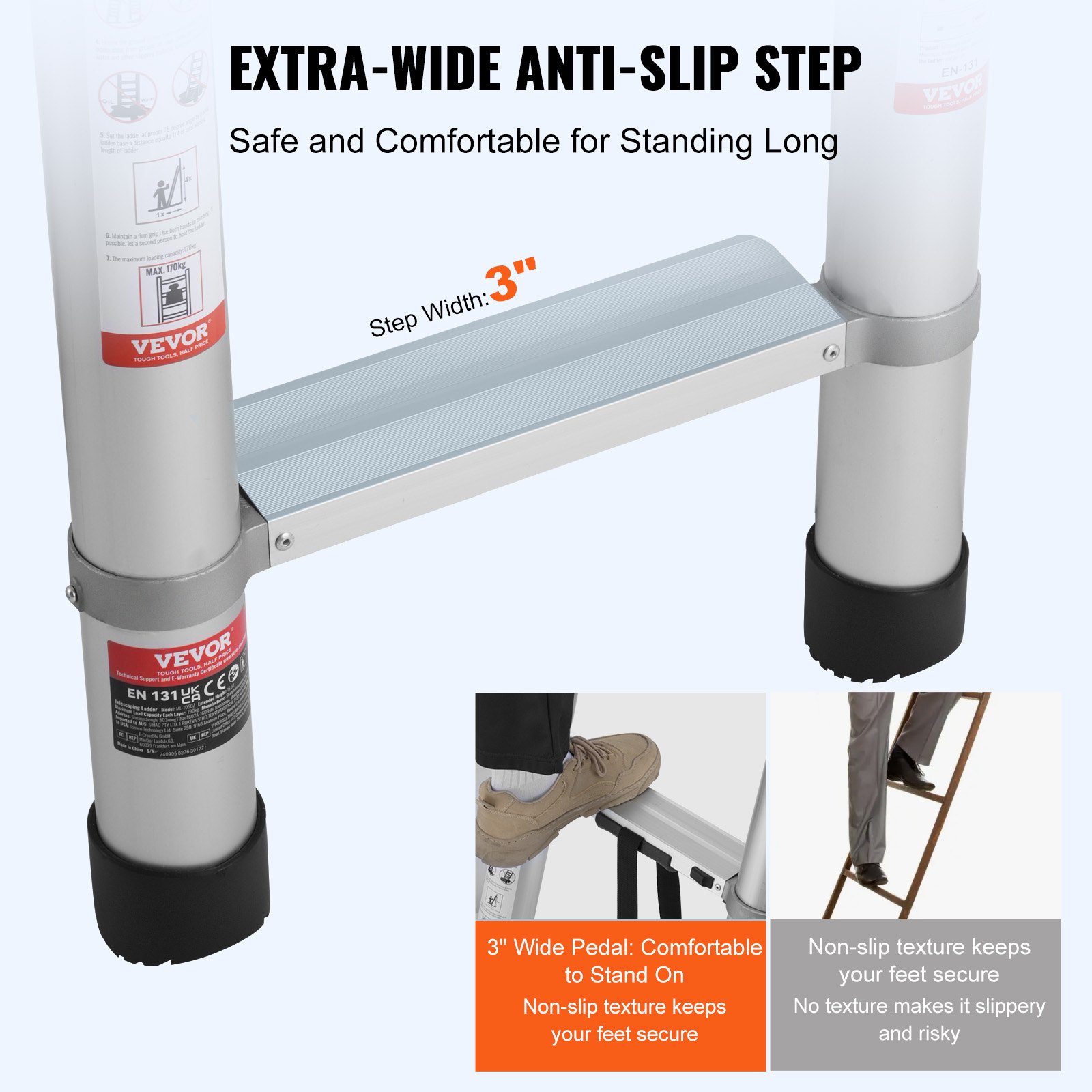 VEVOR Scala Telescopica, Scala Estensibile Leggera in Alluminio 6203 mm, Scala Pieghevole con Retrazione Multi-pulsante, Capacità 190 kg con Piedini Antiscivolo, Scale Compatte per Camper Soppalco