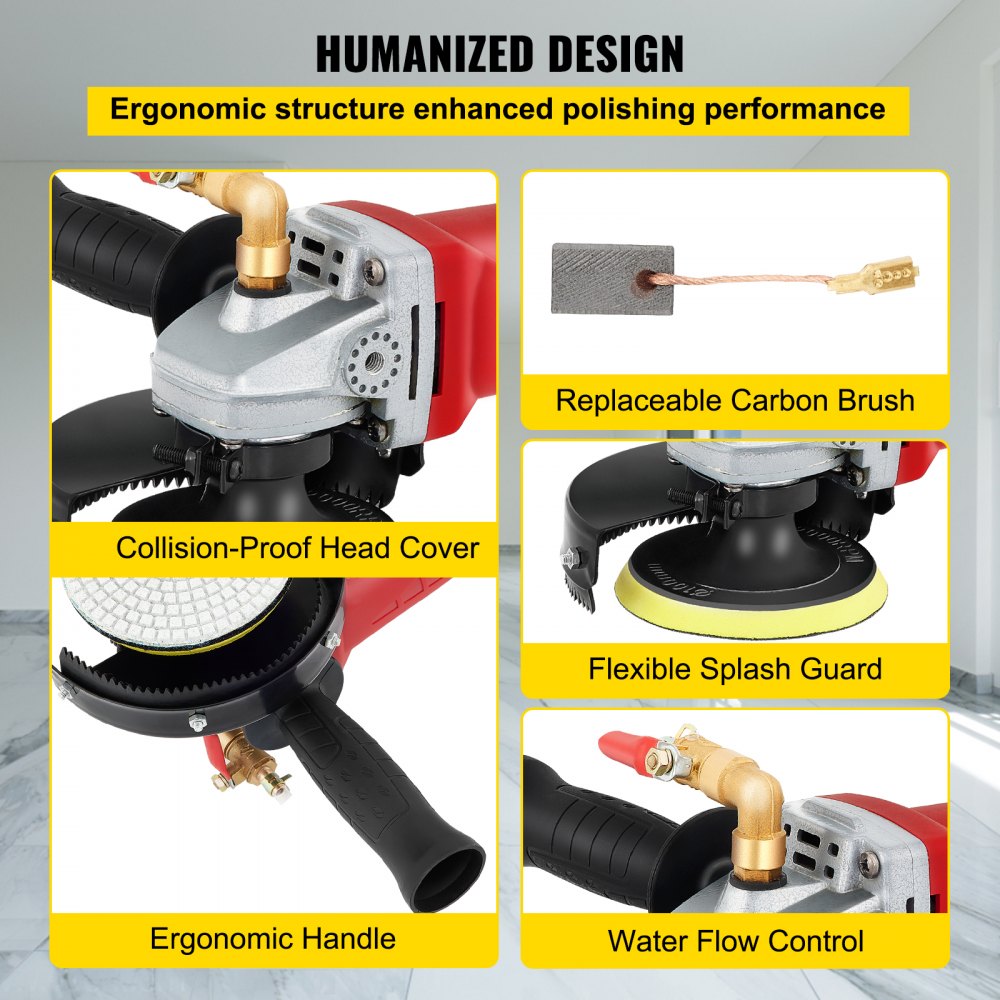 VEVOR Lucidatore a Pietra Bagnata Elettrico Professionale, Velocità Variabile 5000 giri/min Potenza 860 W Lucidatrice Angolare per La Lucidatura a Umido del Piano di Lavoro in Cemento, del Granito.
