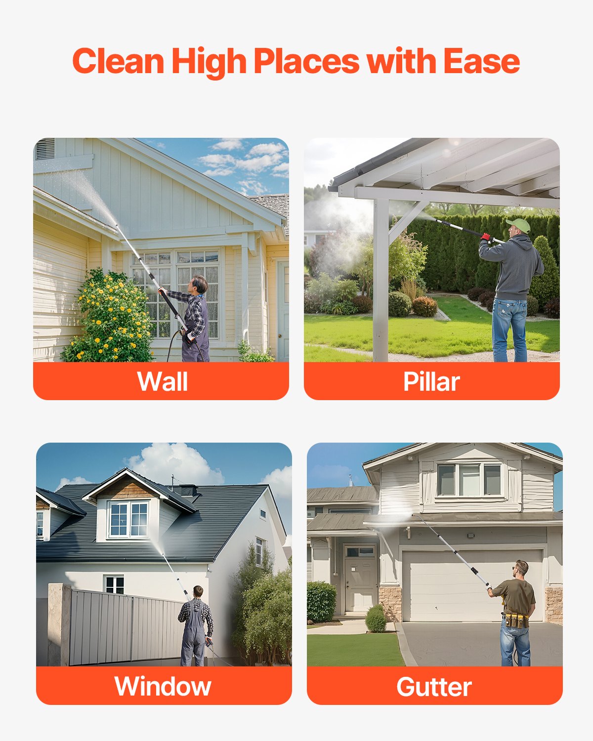 VEVOR Telescopic Lance, 5.5 m, 4000 PSI, with High Pressure Washer Extension Rods, Gutter Cleaner, Brush Head, 5 Spray Nozzle Tips, Adapter & Adjustable Support Strap