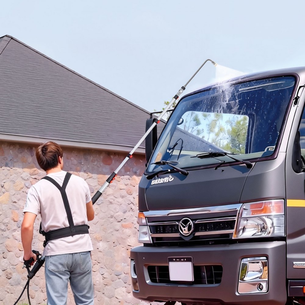 VEVOR Lancia Telescopica per Idropulitrice da 7,62 m, Lancia Estensibile per Idropulitrici con 7 Ugelli, Adattatore, Tubo ad Alta Pressione, Cintura di Supporto, Testina Spazzola, 4000 PSI per Parete