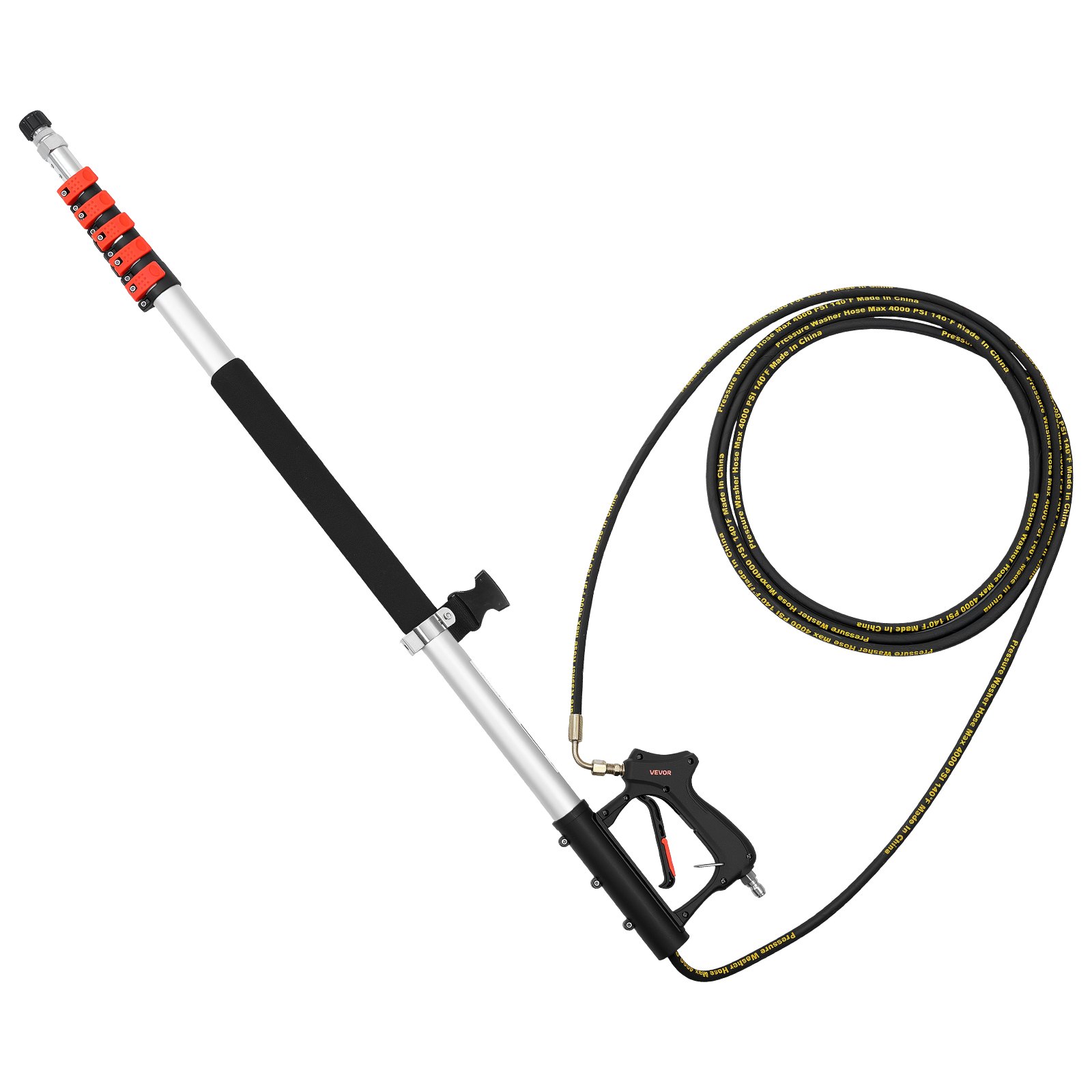 VEVOR Lancia Telescopica per Idropulitrice da 7,62 m, Lancia Estensibile per Idropulitrici con 7 Ugelli, Adattatore, Tubo ad Alta Pressione, Cintura di Supporto, Testina Spazzola, 4000 PSI per Parete